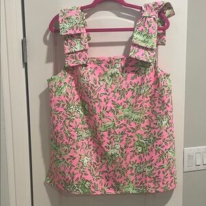 Pink Floral Tie-Shoulder Tank Top